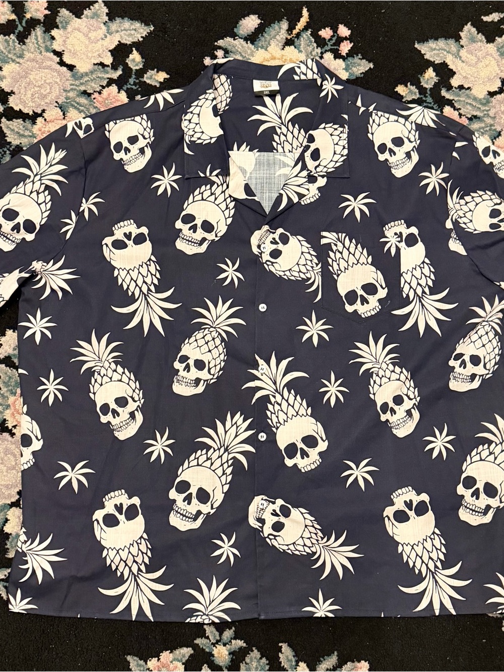 tokyo Darling Navy Button-Front Skull & Pineapple Camp Shirt